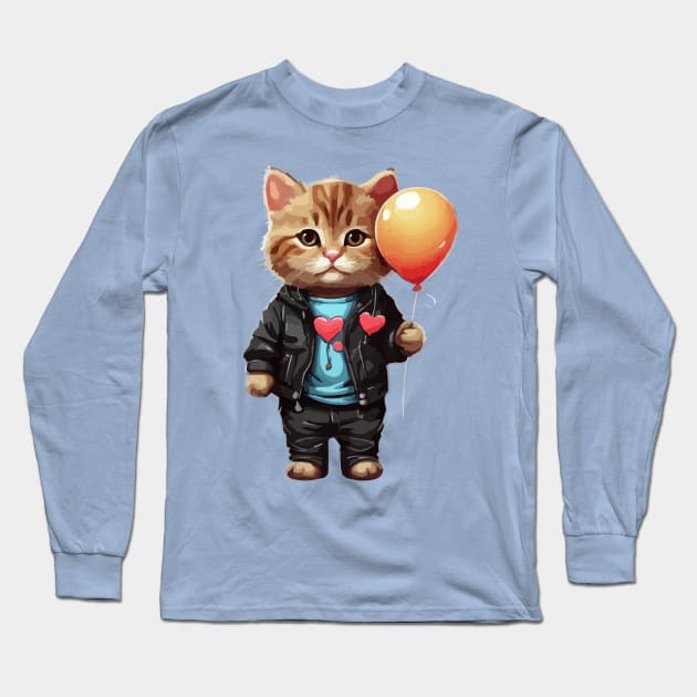 Cat Holding a Balloon Long Sleeve T-Shirt by Art-Jiyuu